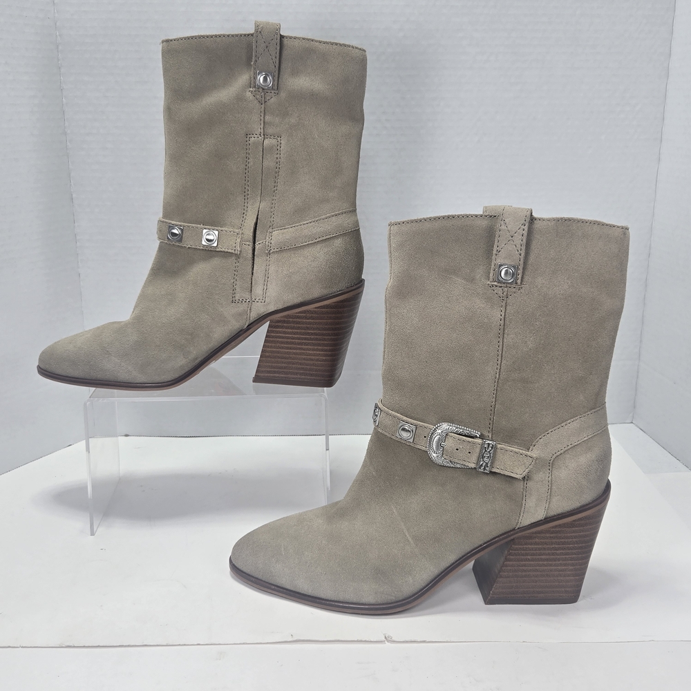 Lucky Brand SOGN buckled Block Heeled Suede Leather Western Boots Size 9.5 9 1/2